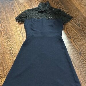 Sandro Navy and Black Lace Mini Dress